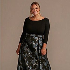 David’s Bridal Plus Crepe Ball Gown with Pleated Brocade Skirt